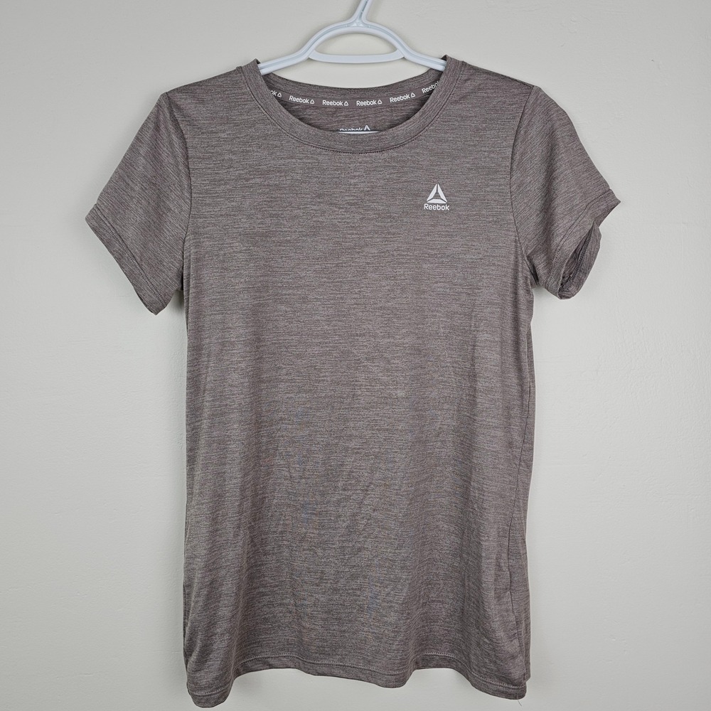 Reebok T-Shirt Womens XS Brown Heathered Activewear Crew Neck‎ Performance Logo